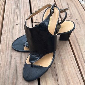 Black leather sandals, ankle strap